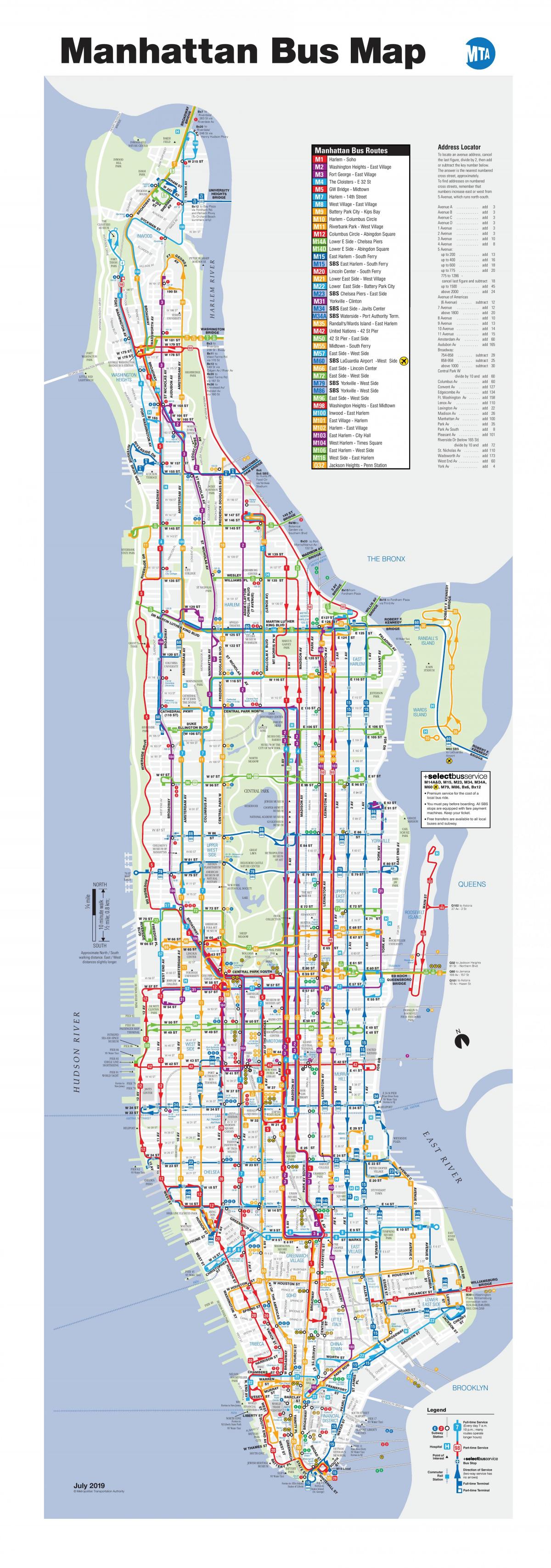 Mapa de la estación de autobuses de Manhattan