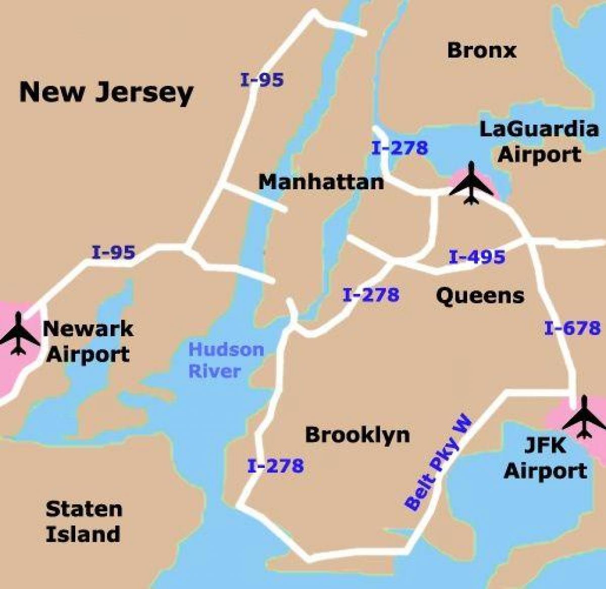 Mapa de los aeropuertos de Manhattan