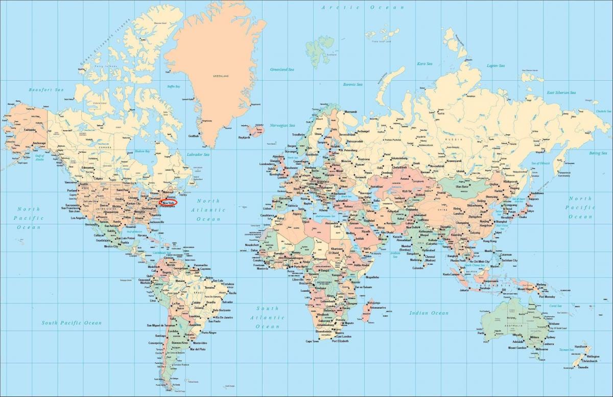 La ubicación de Manhattan en el mapa mundial