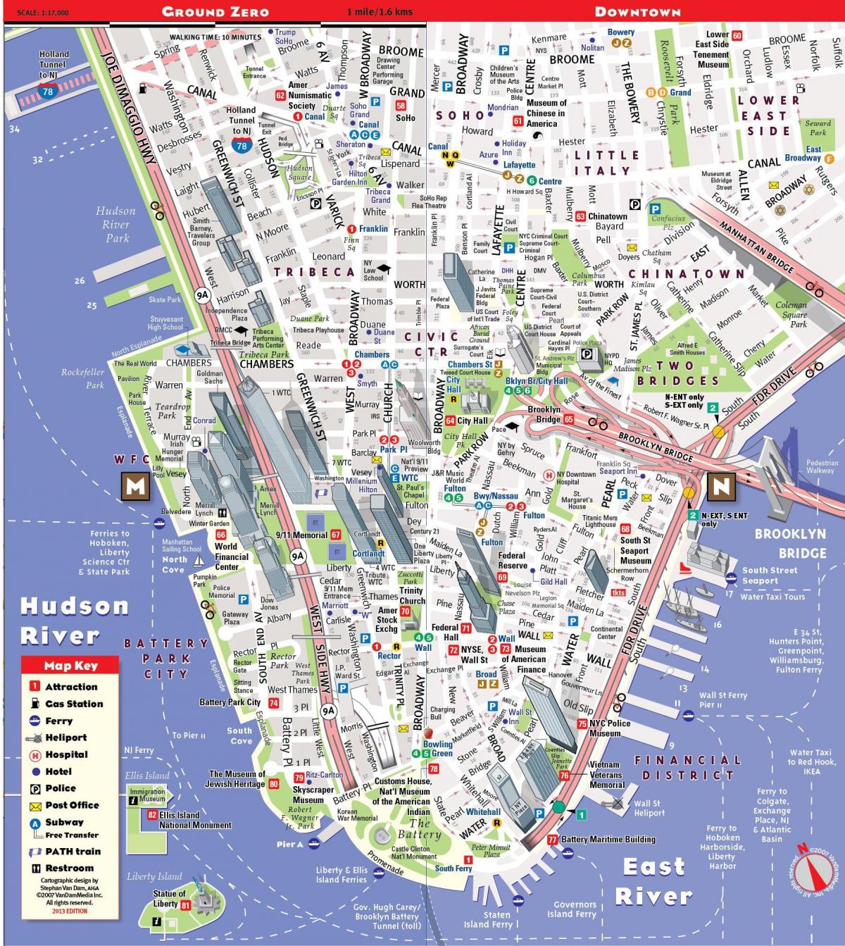 Mapa del centro de la ciudad de Manhattan